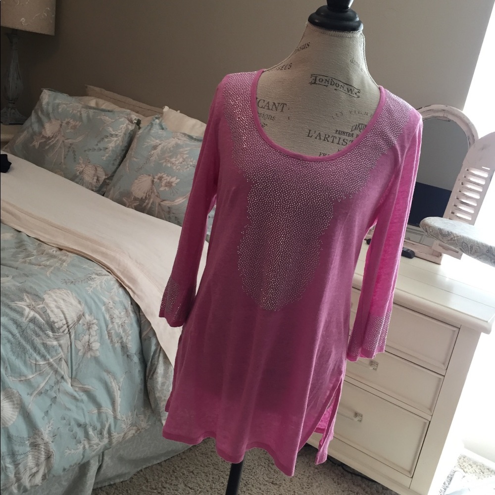 Pink Linen Tunic or cover up with bling!