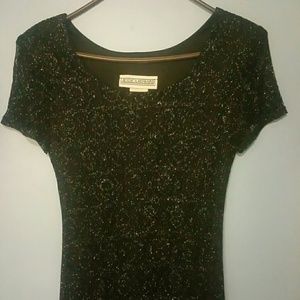 Black shimmering evening gown with fringed trim