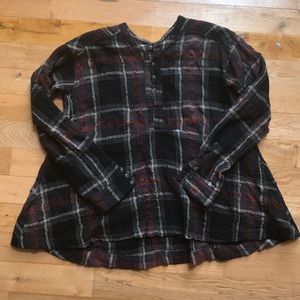 Free People Boho Plaid Babydoll Top