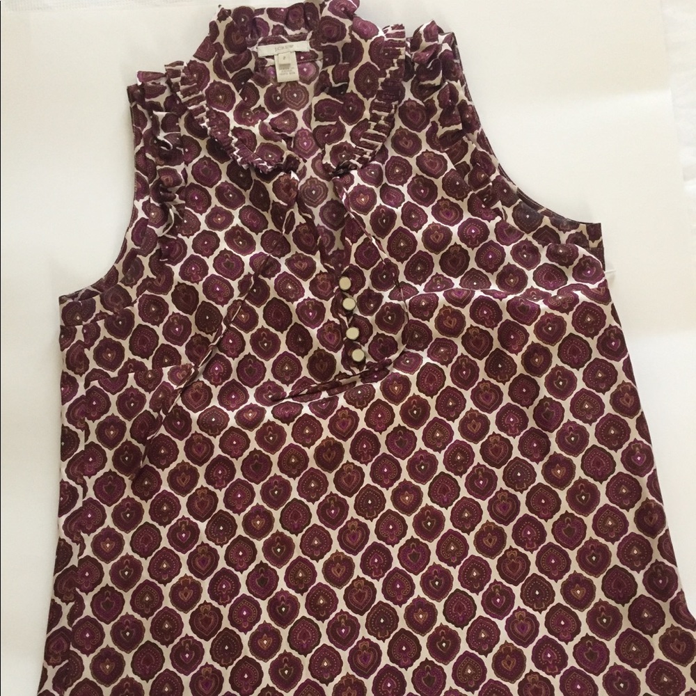 J Crew Button Front -Printed Ruffle Blouse - image 1