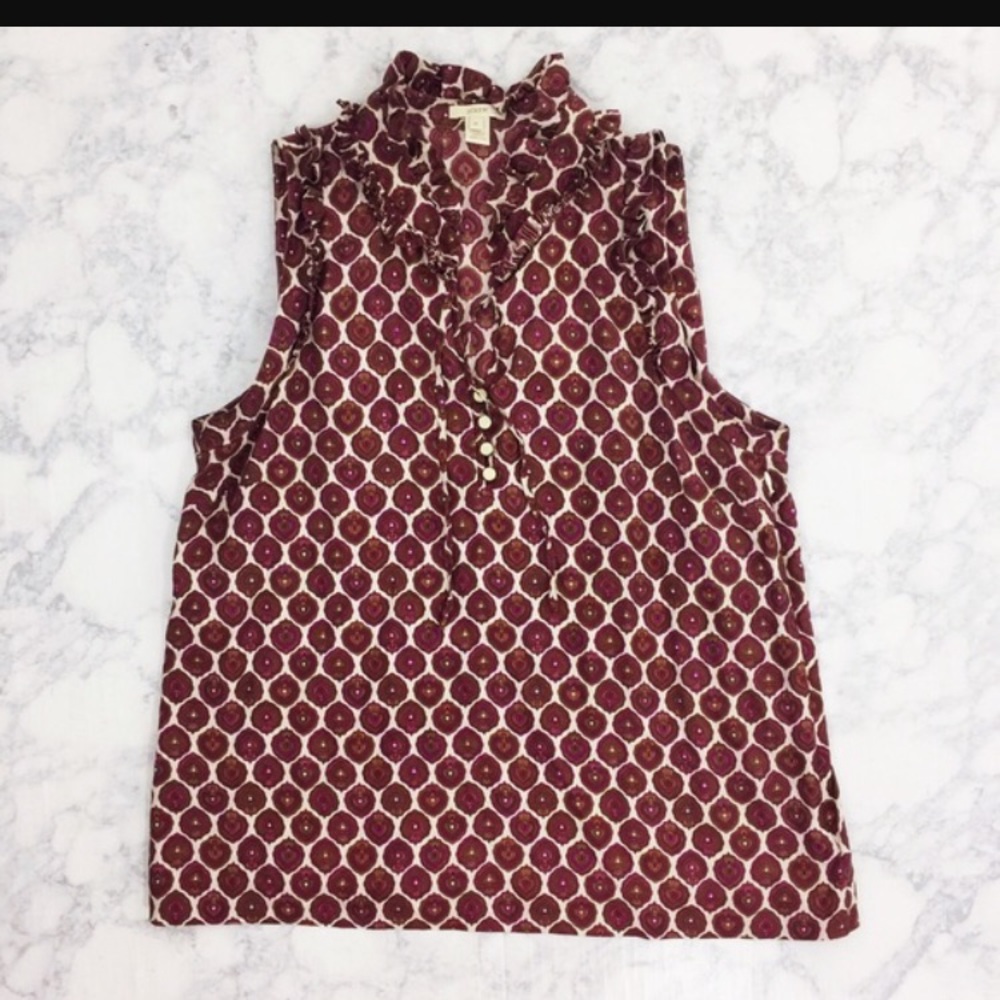 J Crew Button Front -Printed Ruffle Blouse - image 5