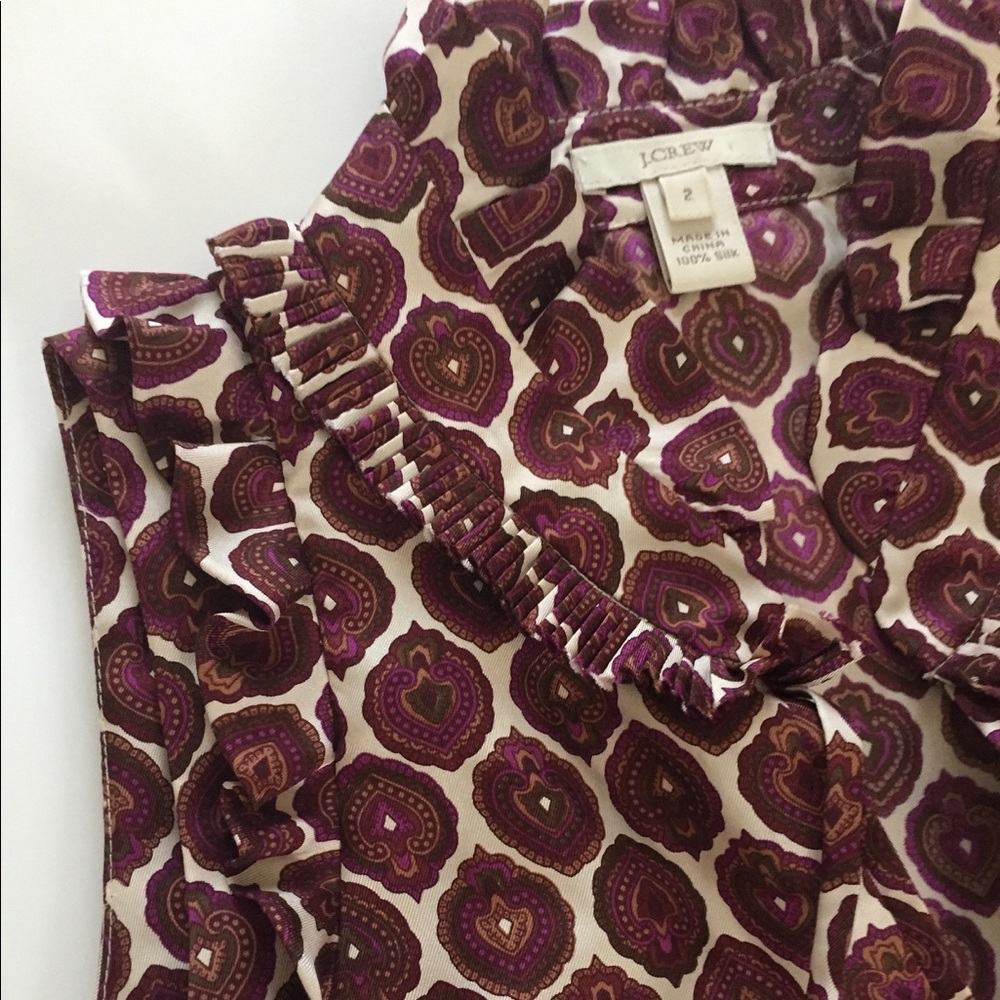 J Crew Button Front -Printed Ruffle Blouse - image 2