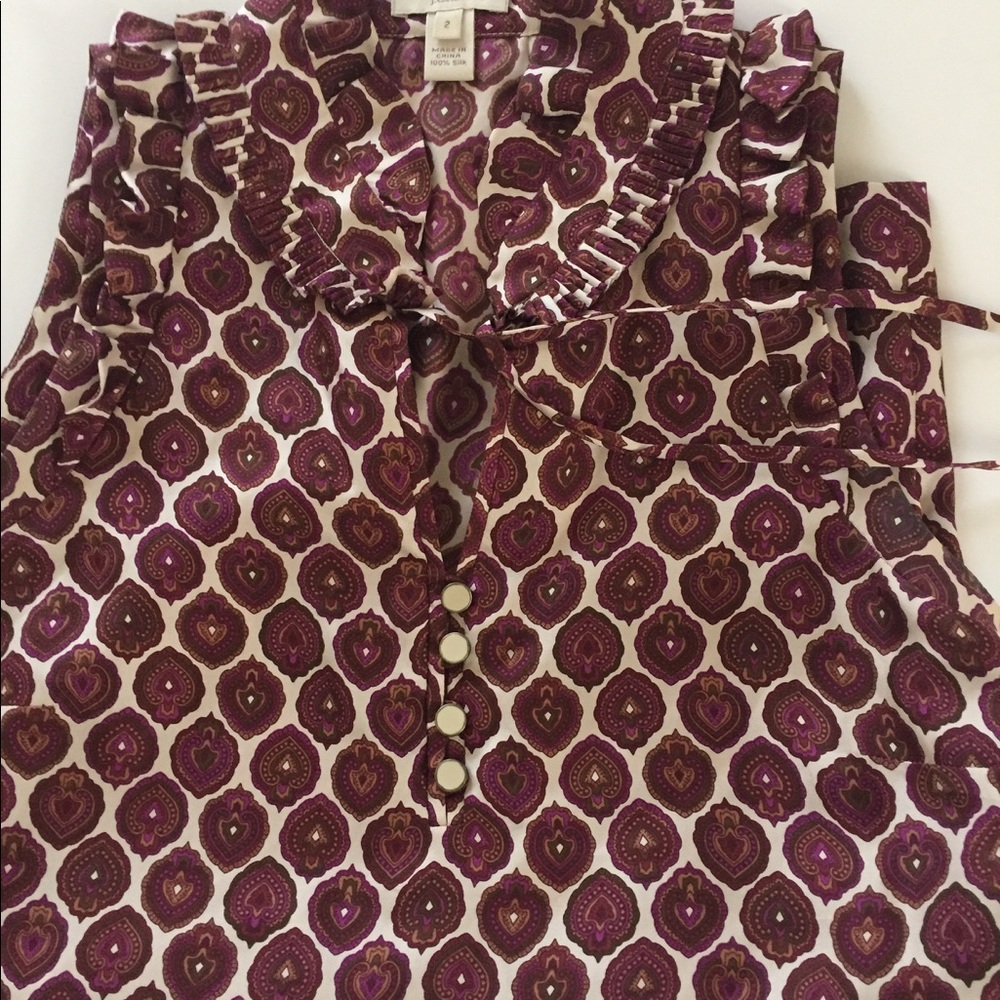 J Crew Button Front -Printed Ruffle Blouse - image 7
