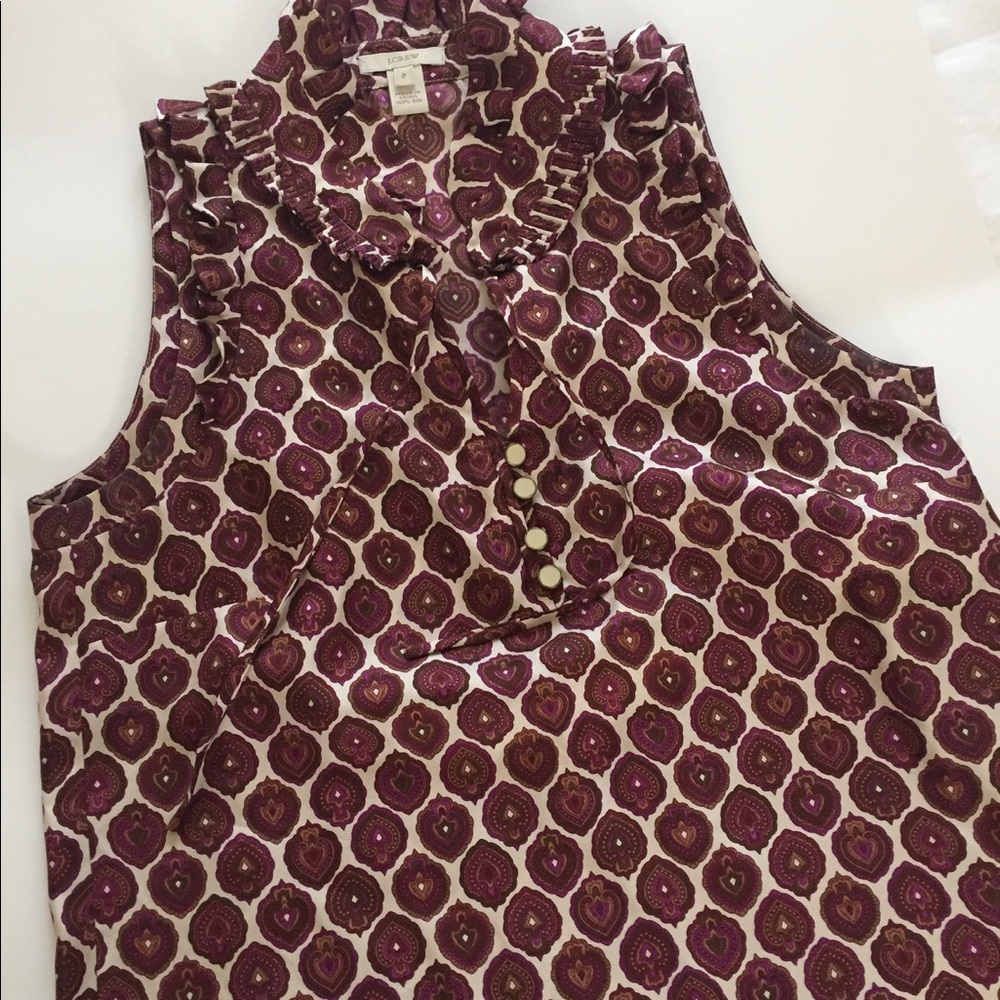 J Crew Button Front -Printed Ruffle Blouse - image 8