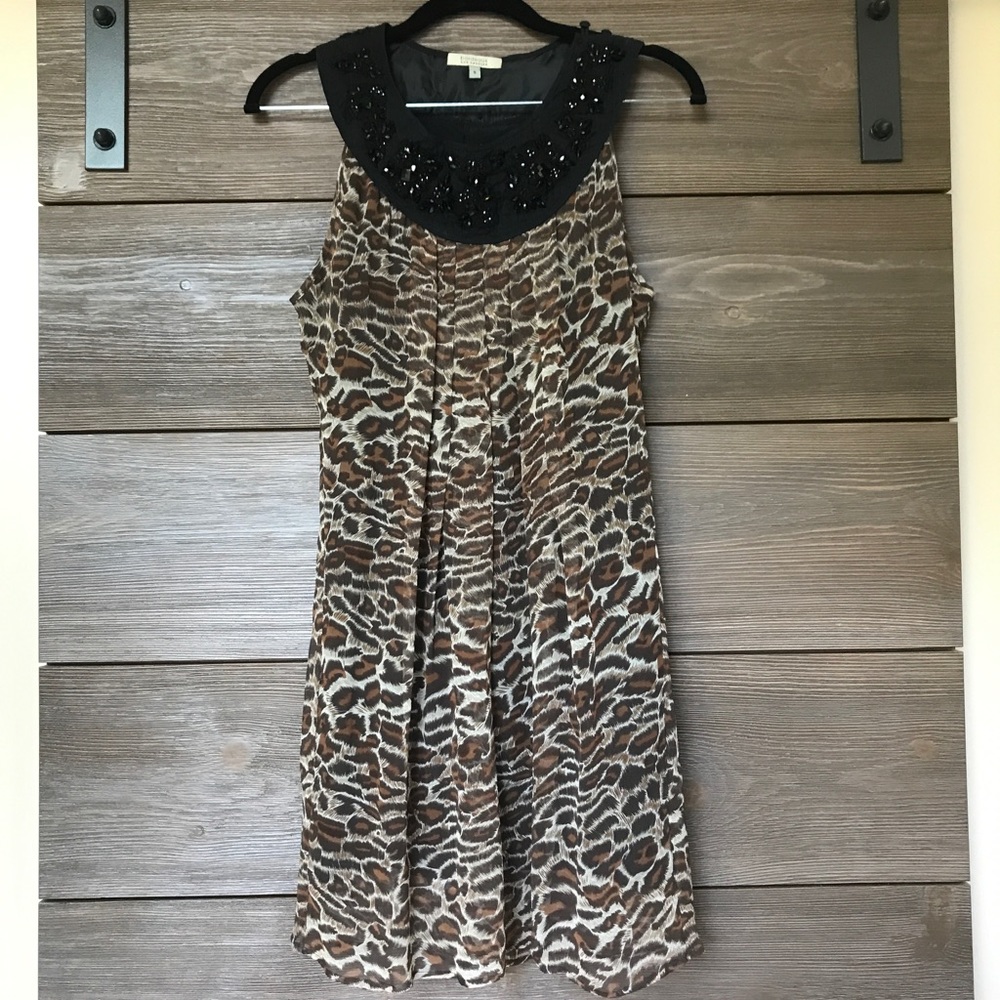 Silk A-Line leopard, and jeweled encrusted dress