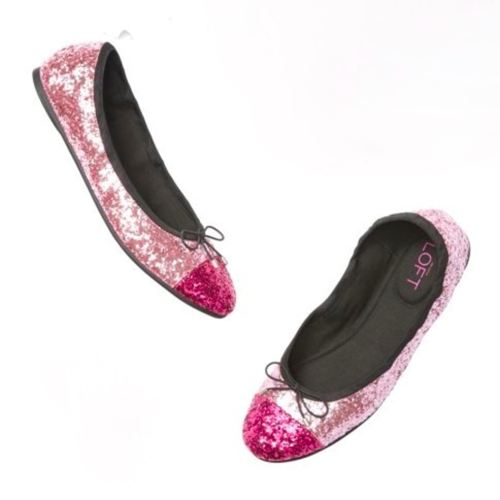 Ann Taylor LOFT Fiona Glitter Flats 7.5 Pink