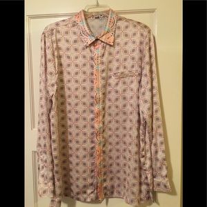 Free People on trend, silky pajama-like blouse