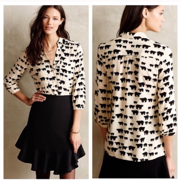 Anthropologie Tops - Anthro Maeve Woodland Walk Black Bear Blouse
