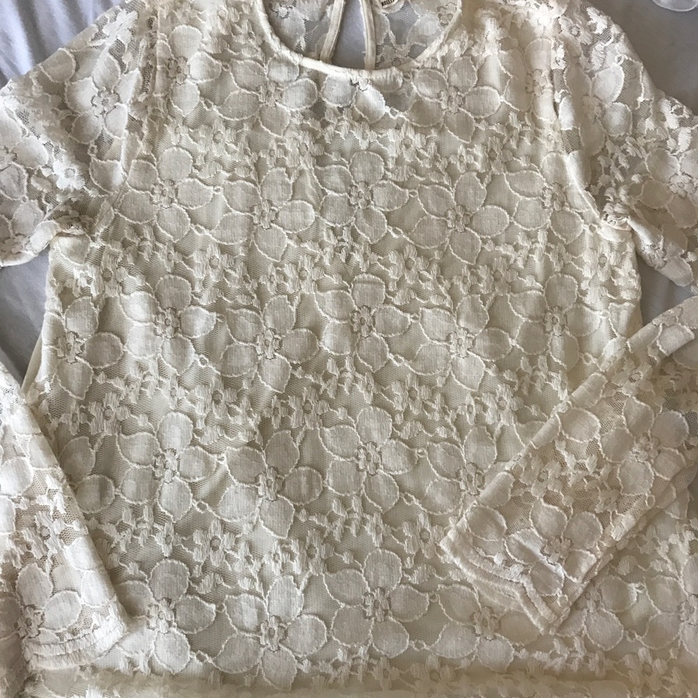 Cream Lace Up Long Sleeve
