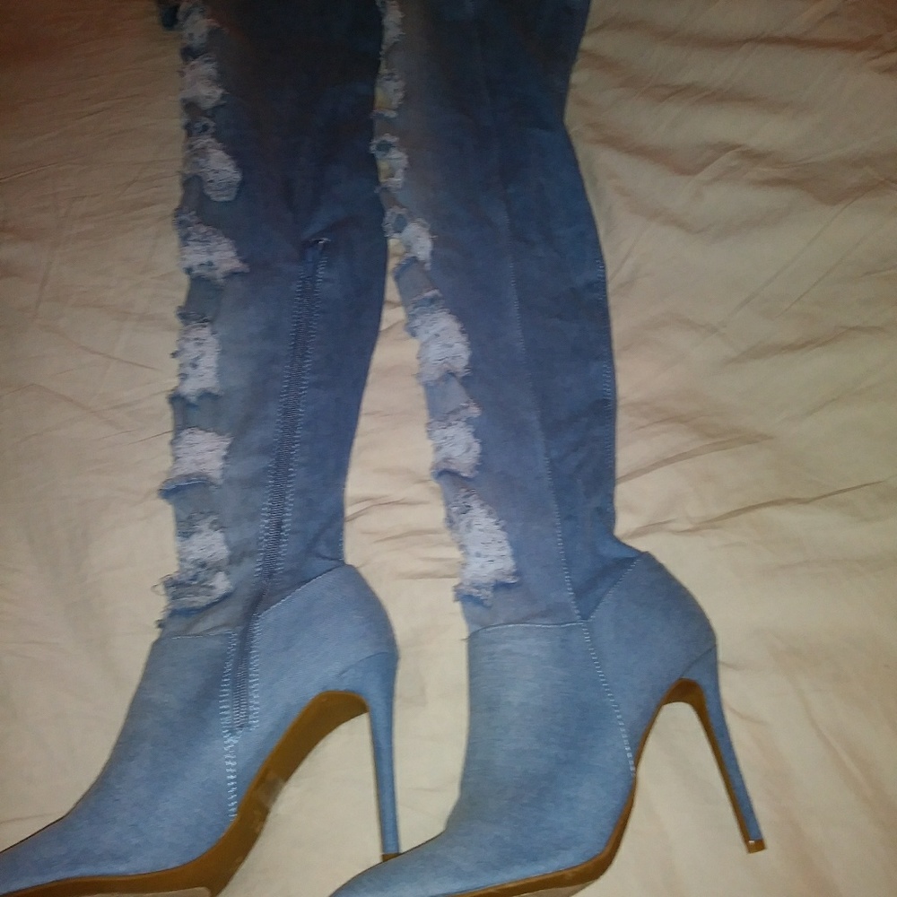 Thigh High rip jeans boots size 9
