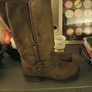 Gray motorcycle style boots