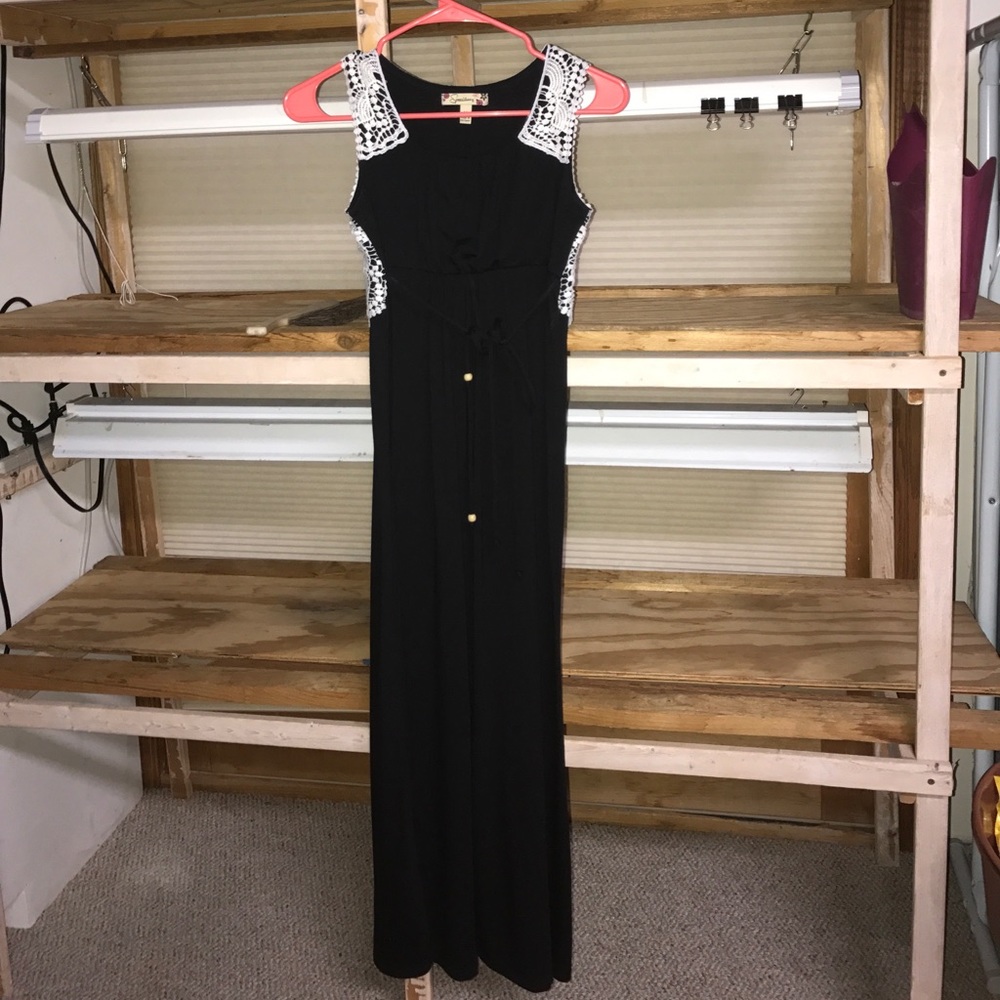 Long Black Dress with White Lace