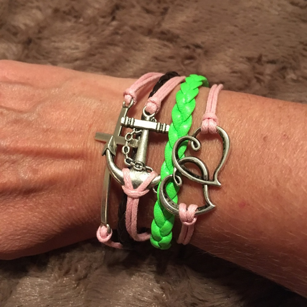 Cute Cross, Anchor, and Double Heart Bracelet