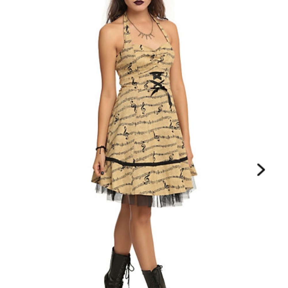 Chiffon Lined Formal Music Note Fitted Dress