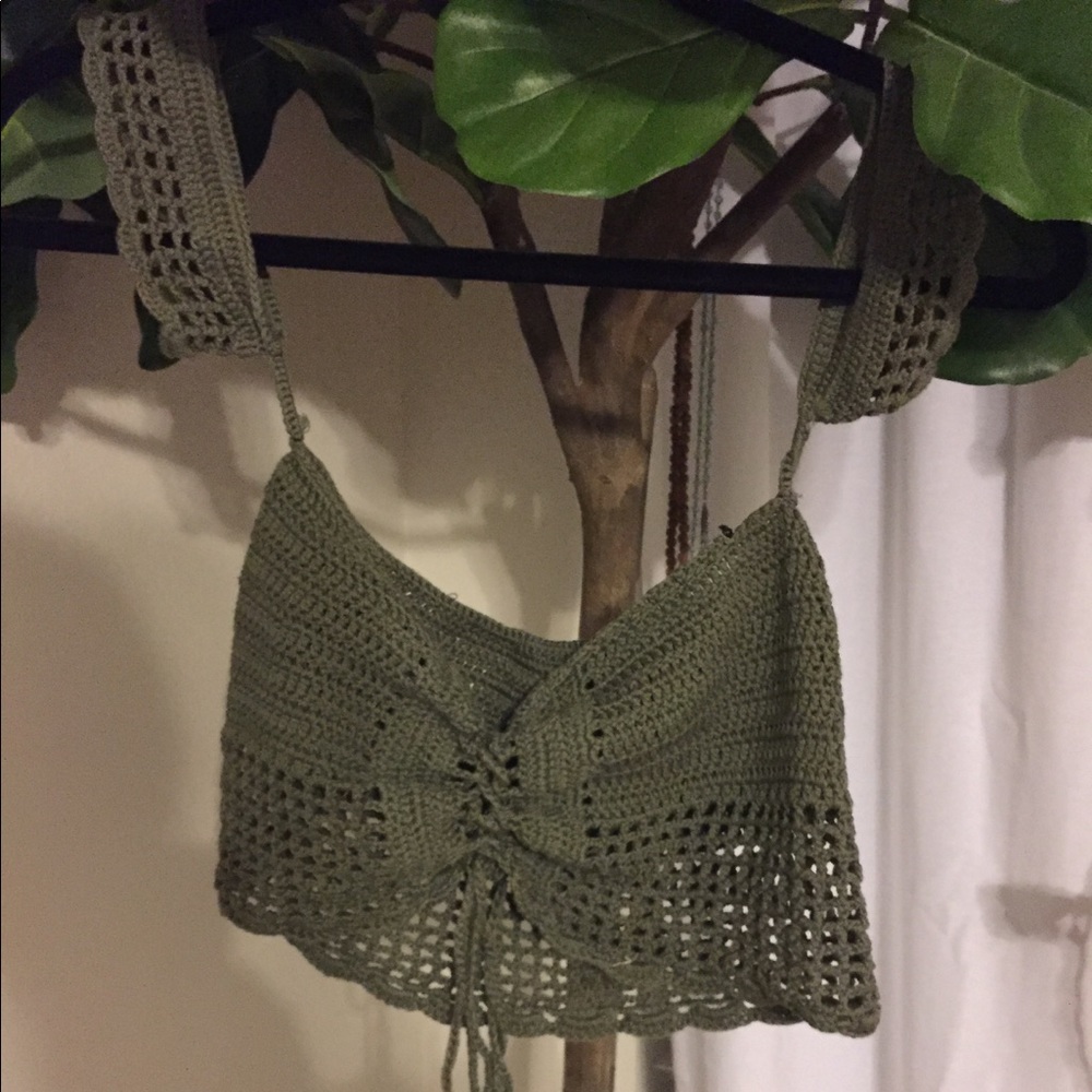 Green crochet top NWOT