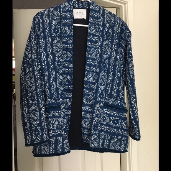 Velvet navy and white Jacket. Size XS, lined, 100% cotton, machine washable - Picture 1 of 2