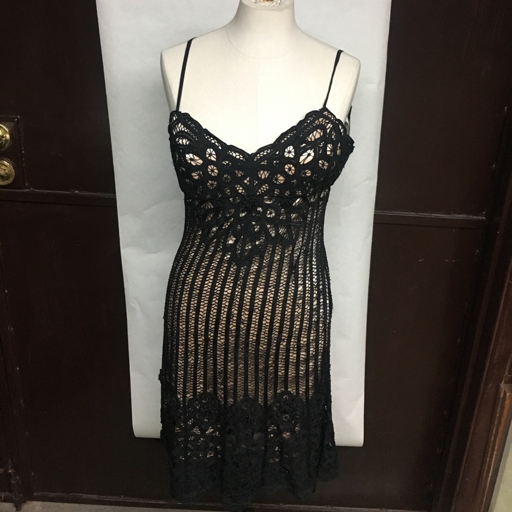 Sue Wong Black Lace / Nude Cocktail Dress