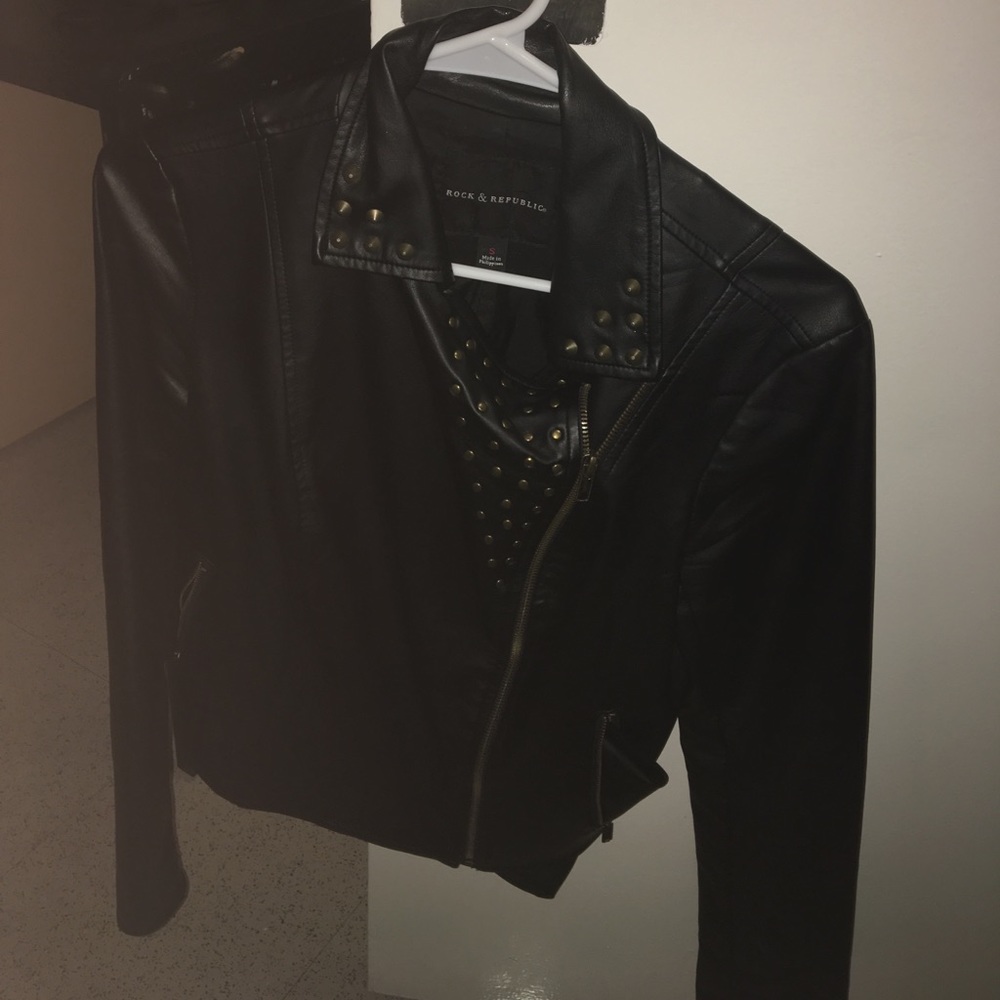 Small Black Vegan Leather Jacket W/ Golden Studs