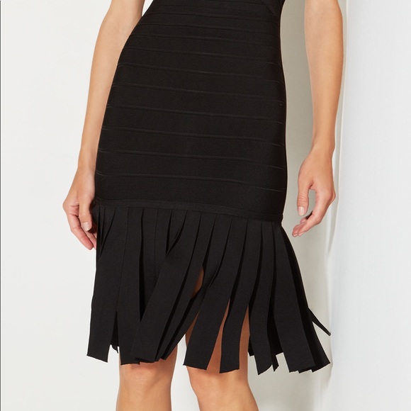 Hervé Leger Black Renee Fringe Asymmetrical Dress - Picture 2 of 5