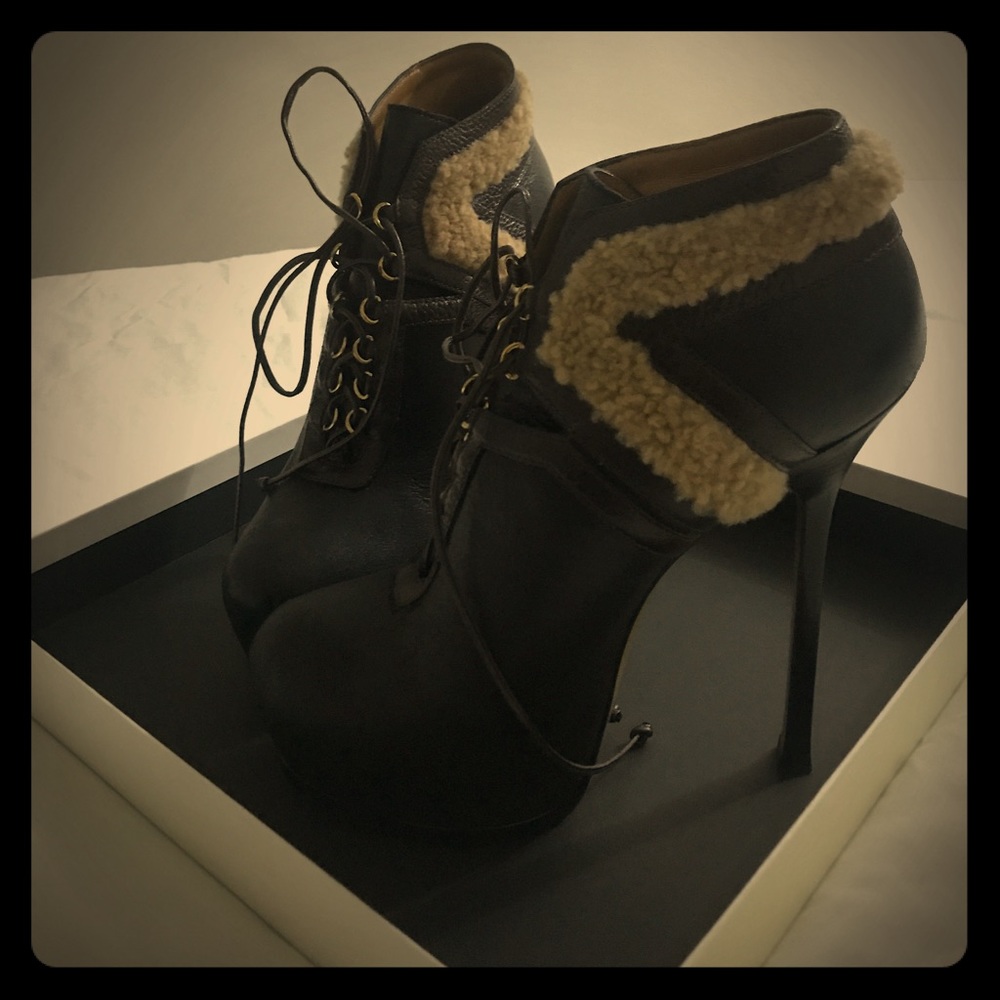 Yves Saint Laurent Leather Boots w/ Sherling