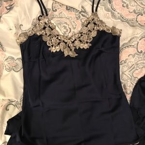 Navy Blue Silk Pajamas