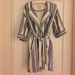 Anthro Anthropologie blue white stripes coat xs