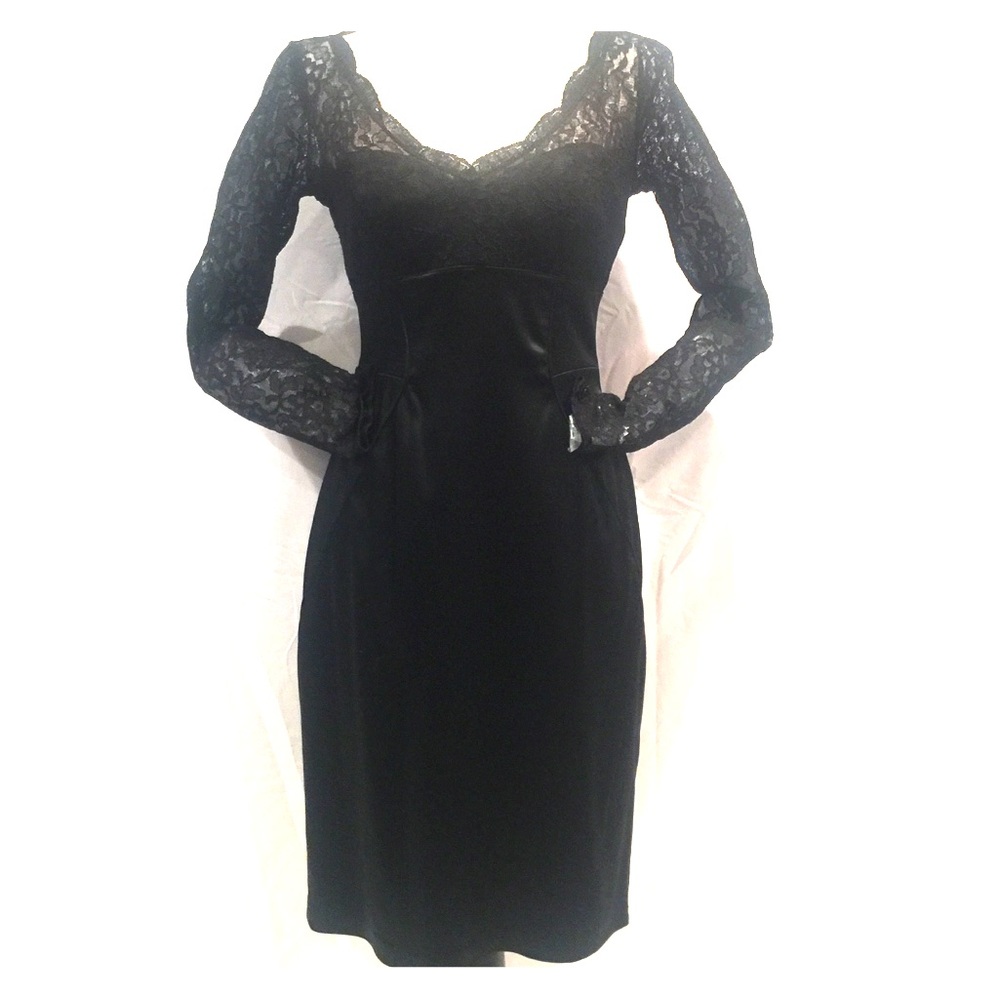 Maggy London Black Lace Bodice & Satin Dress EUC
