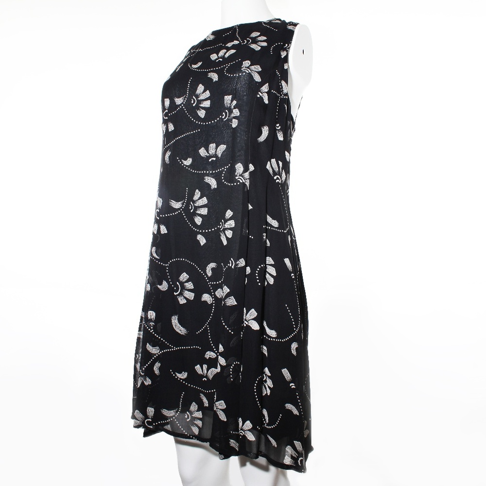 Cache Floral B&W Interlaced Open Back Shift Dress
