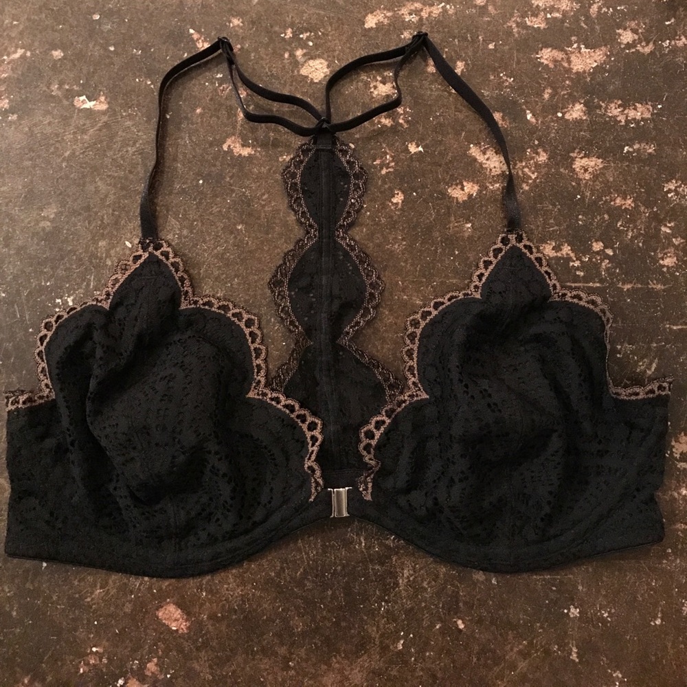 Free People Scallop Lace Black Open Front Bra