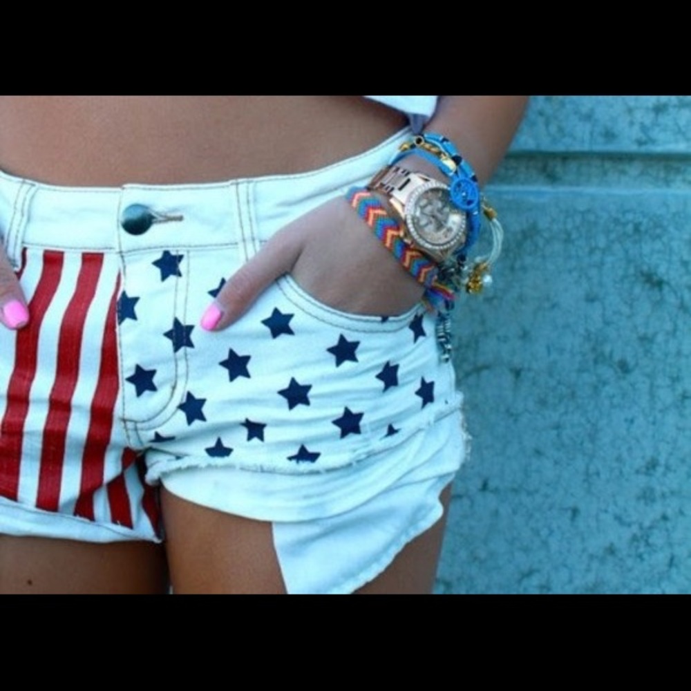 Denim American flag white jean shorts