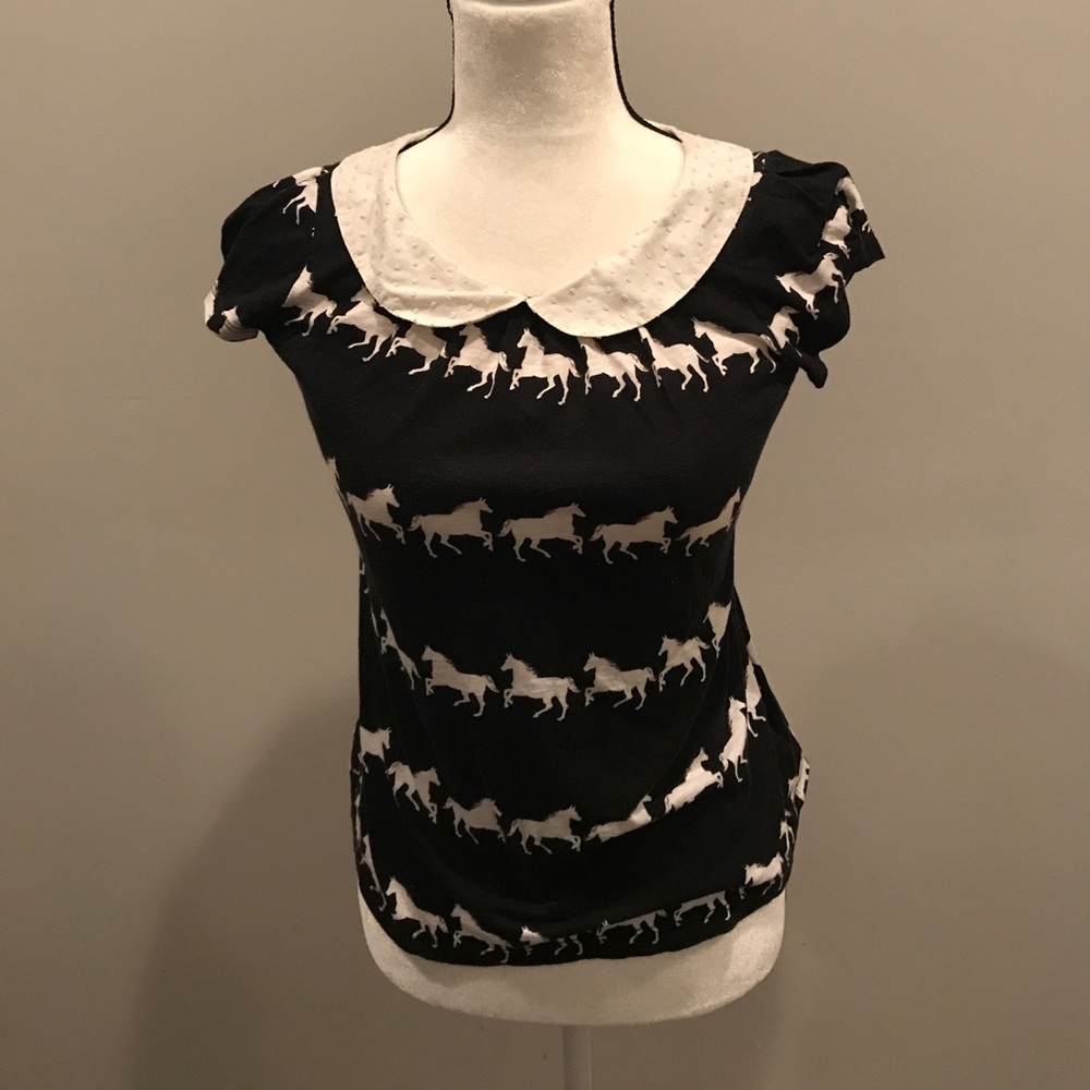 Anthropologie horse print capped sleeve top