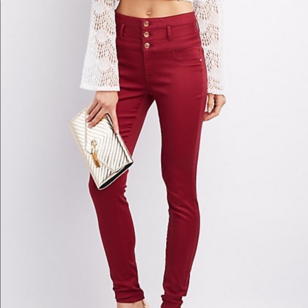 Red high waist jeans