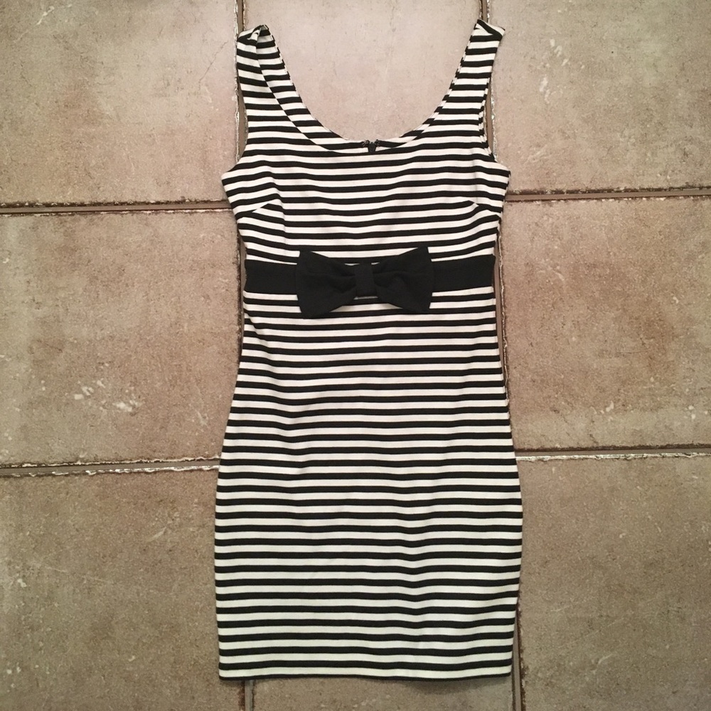 Forever21- Black and White Striped Fitted Dress
