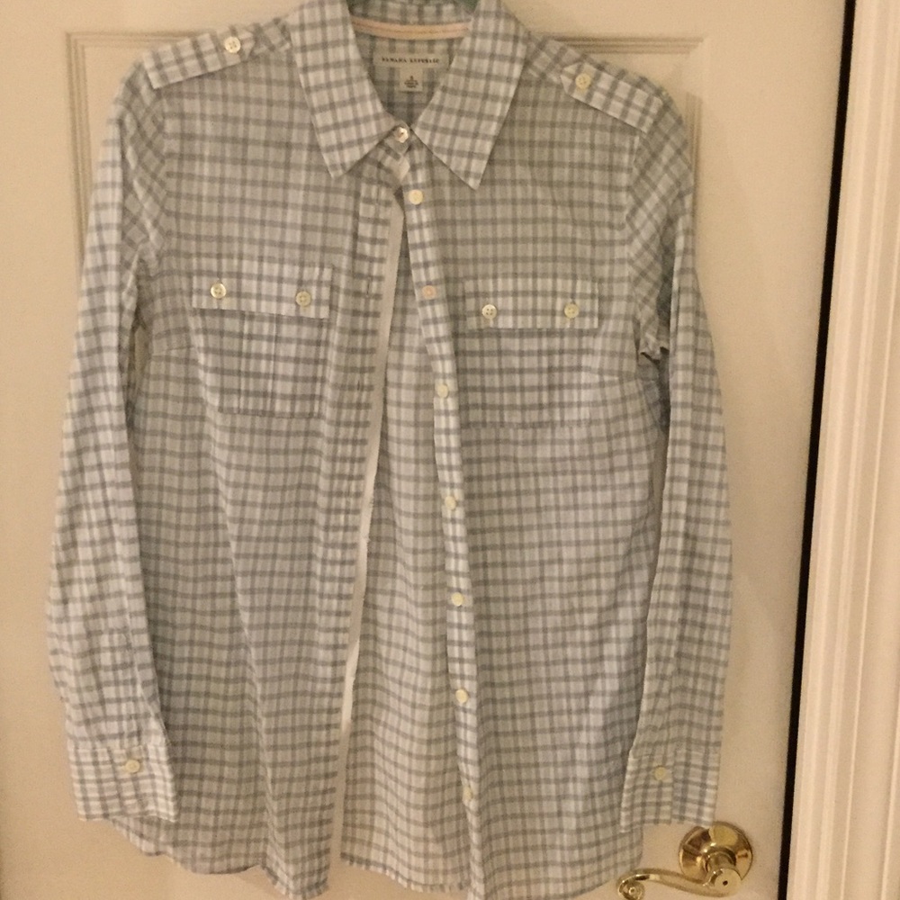 Blue and white button down