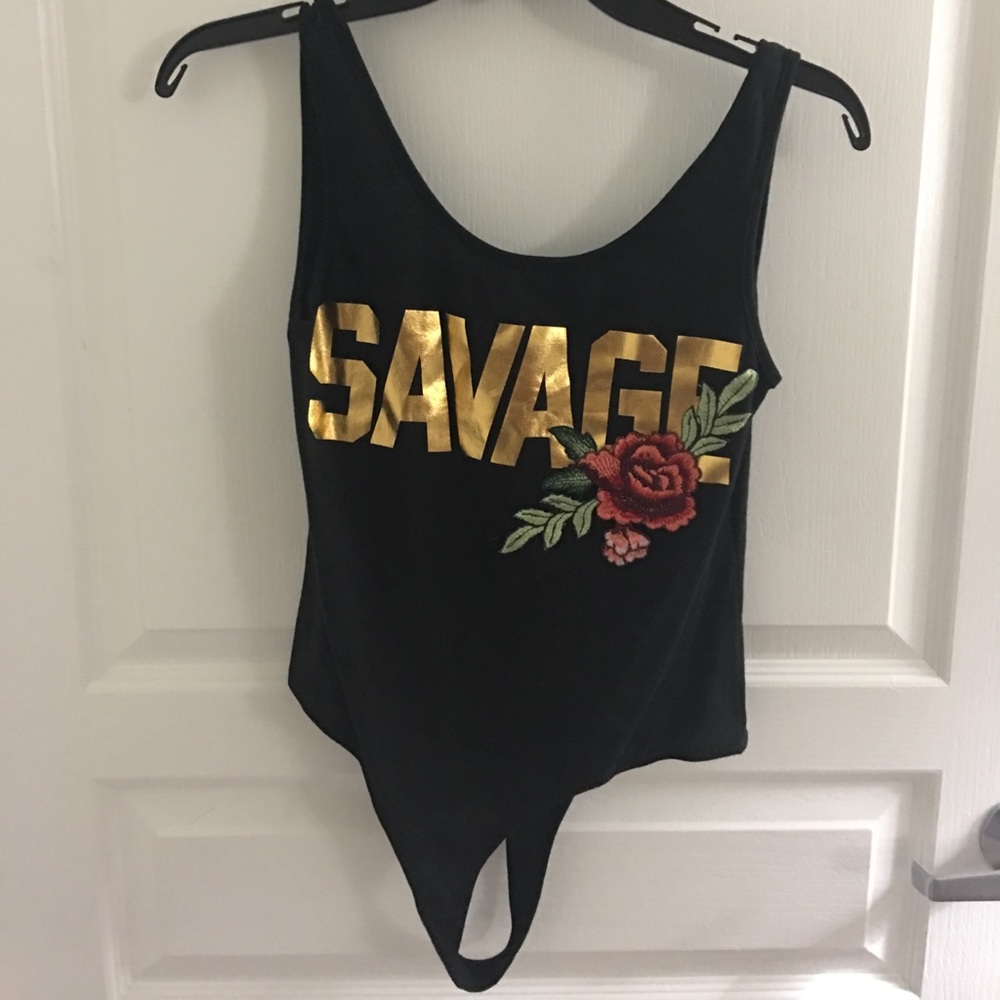 Black Savage Rose Appliqué Bodysuit