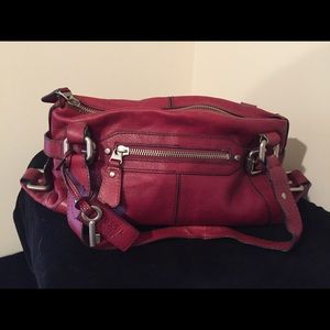 Red leather fossil bag EUC
