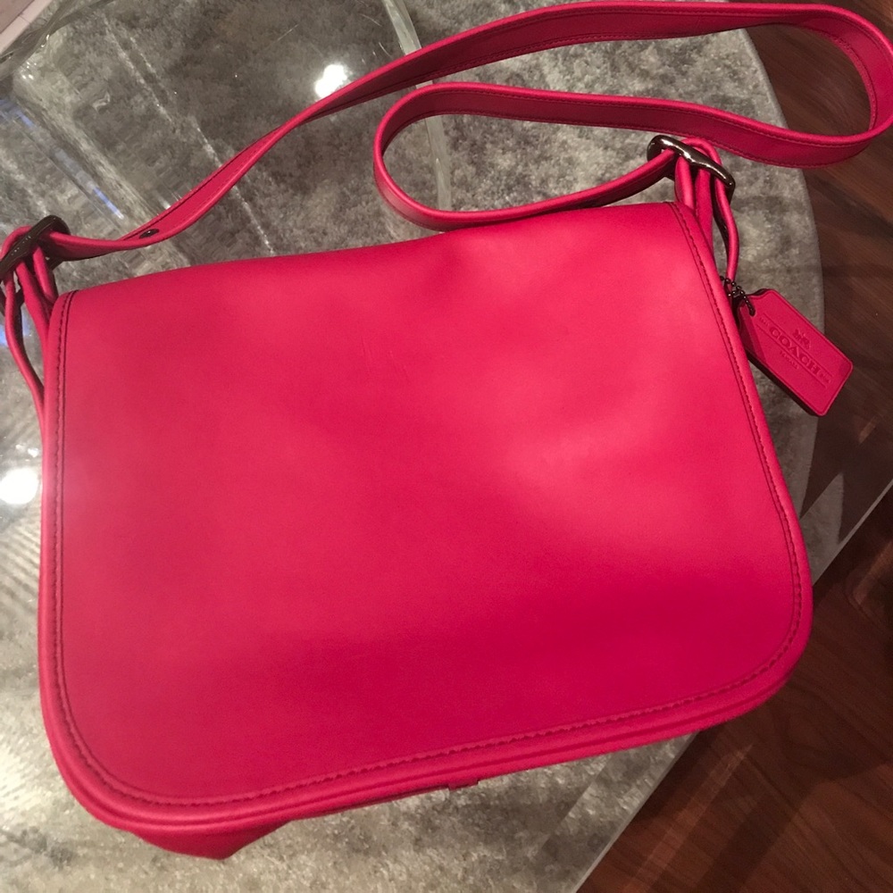 Magenta leather coach messenger bag