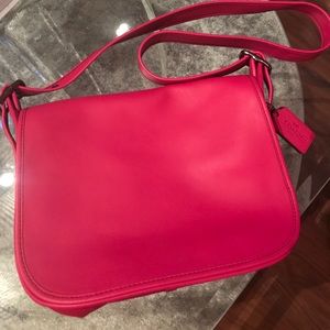 Magenta leather coach messenger bag