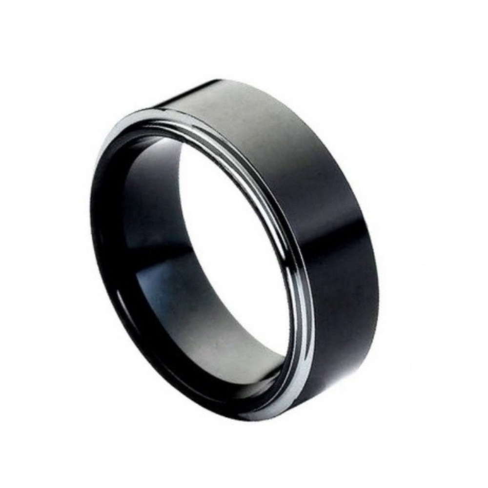High Polish Black IP Plated Stepped Edge tungsten