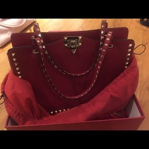 New Valentino leather red rock stud purse