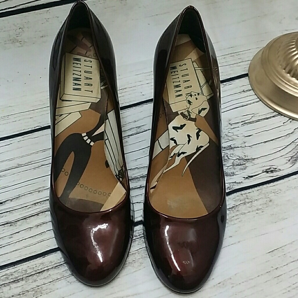 Burgundy Round Toe Stuart Weitzman Pumps