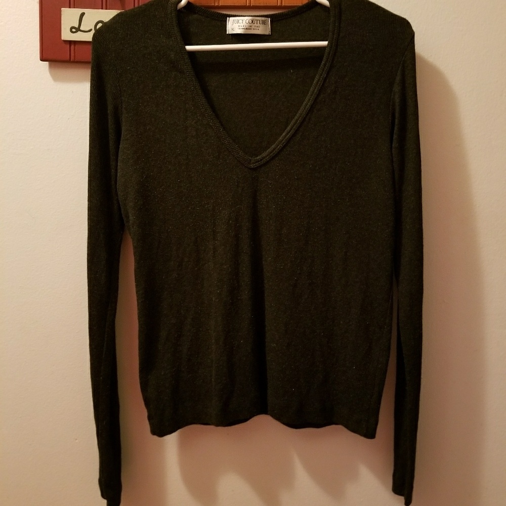 JUICY COUTURE Dark Grey V Neck Sweater LG