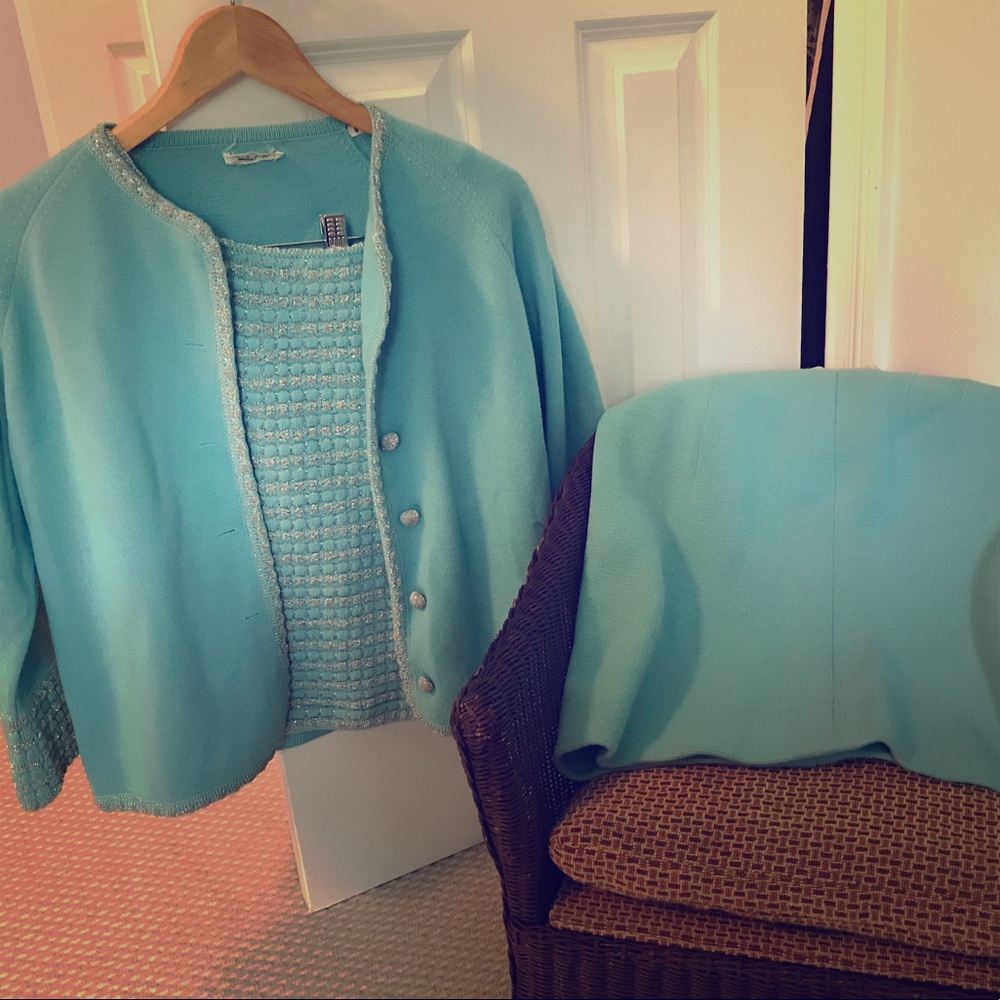 Custom-made skirt/tank/cardigan set.