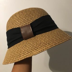 Straw Cloche hat with black sash