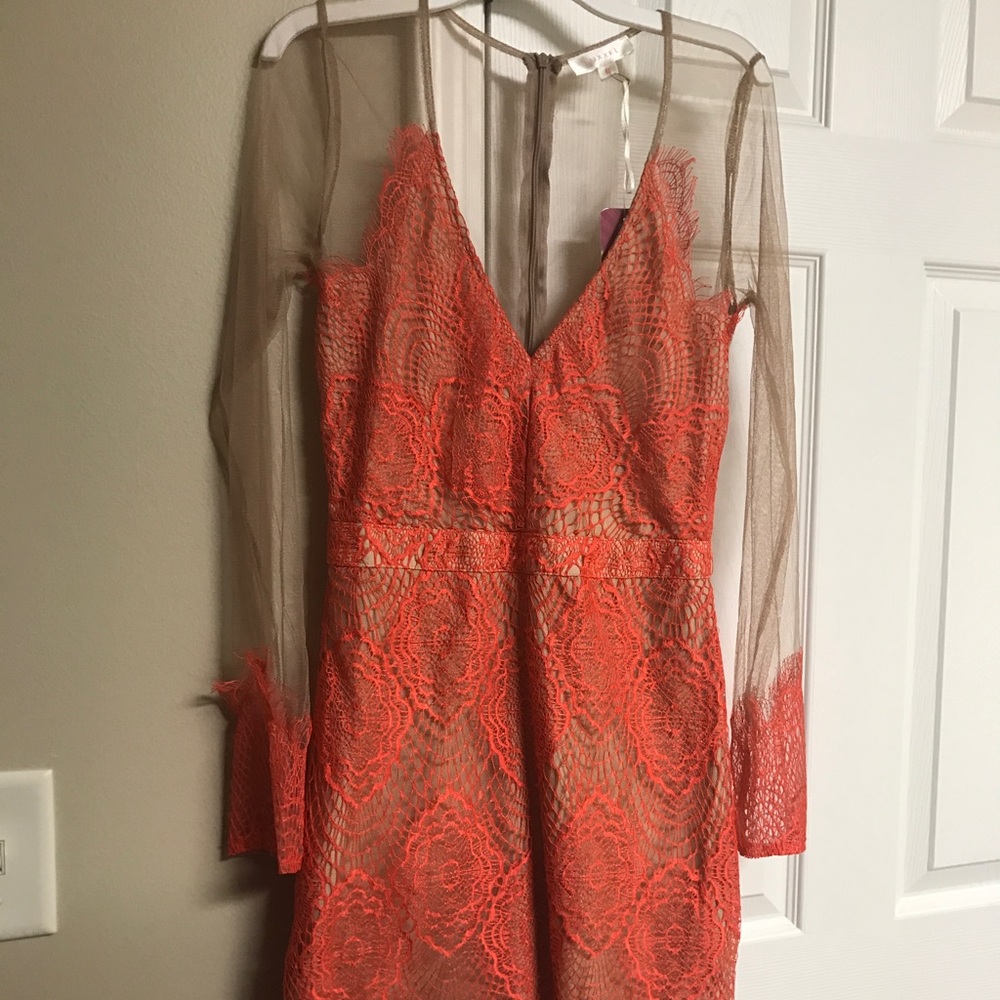 Sheer lace coral dress sz Medium