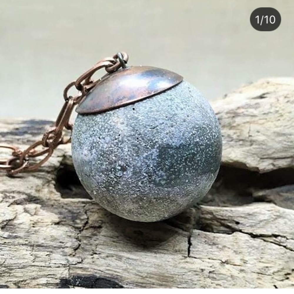 Cement Sphere Necklace Copper cap 1 of a kind