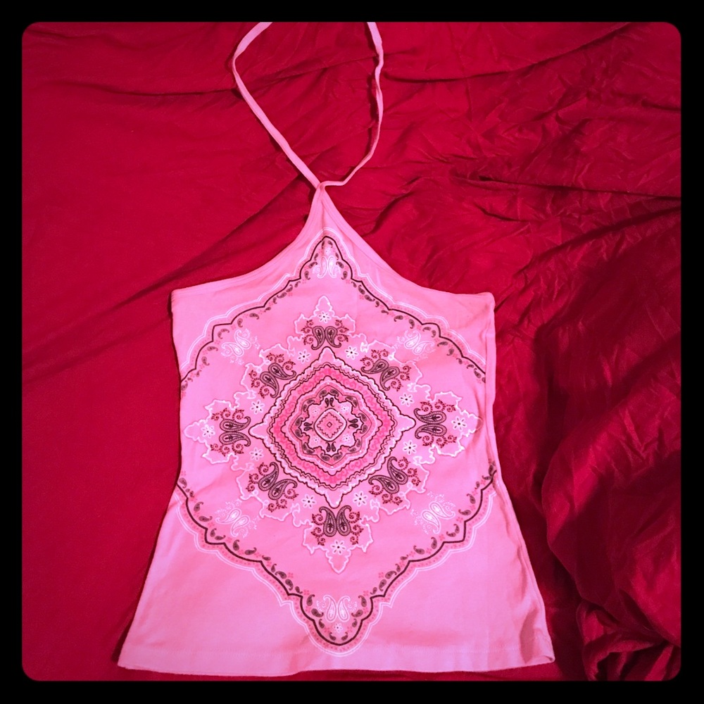 Pink halter top with medallion design