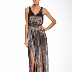 Metallic maxi dress with sexy slits.