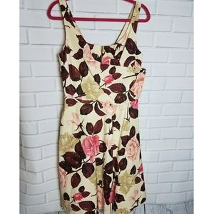 Talbots cream rose floral fit flare dress 10 NWT