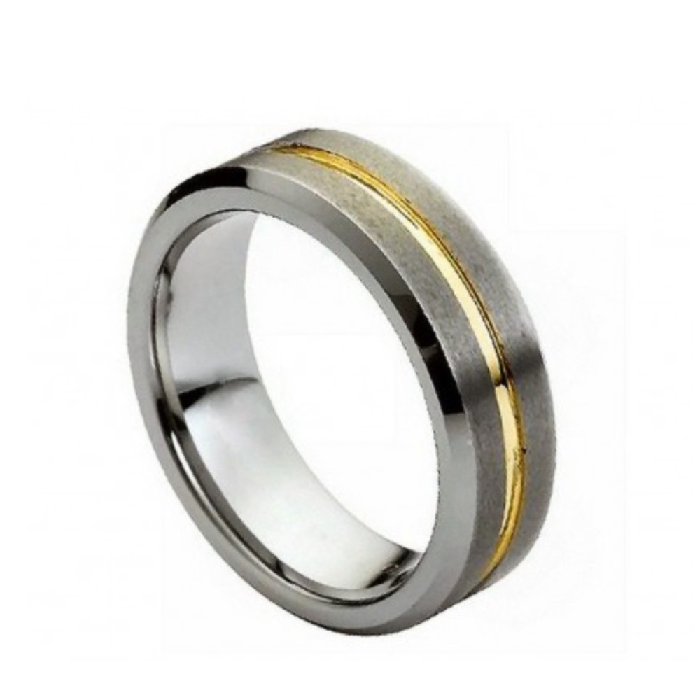 Two tone tungsten wedding band